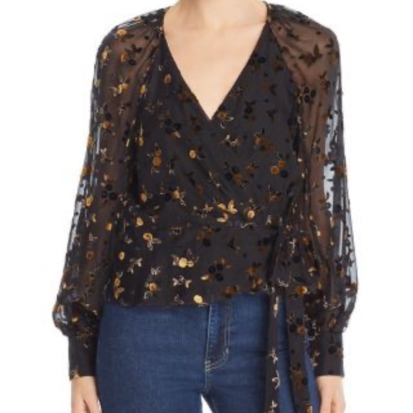 Parker Floral Sheer Sleeve Delilah Wrap Blouse - Picture 1 of 7